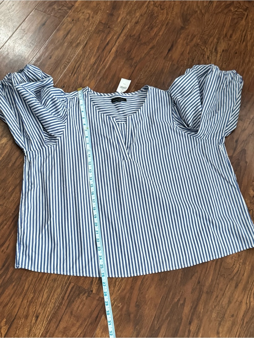 NWT Banana Republic Blue White Striped Puff Sleeve Poplin Blouse XXL - Picture 6 of 7